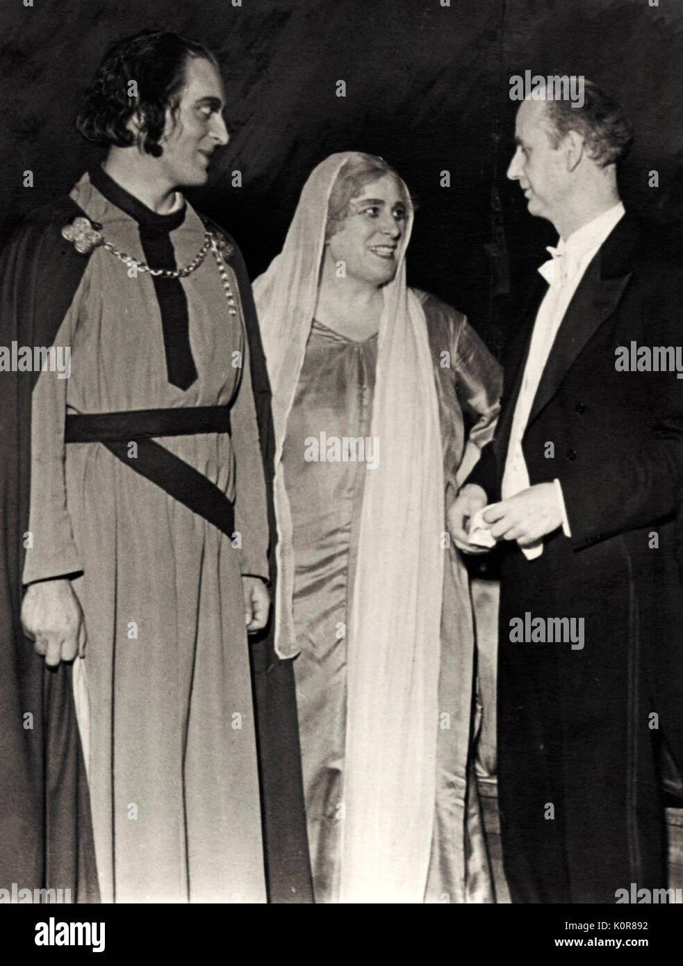 Wilhelm Furtwangler - with costumed singers at a performance of Richard Wagner 's 'Tristan and Isolde' German composer & author, 22 May 1813 - 13 February 1883. Stock Photo