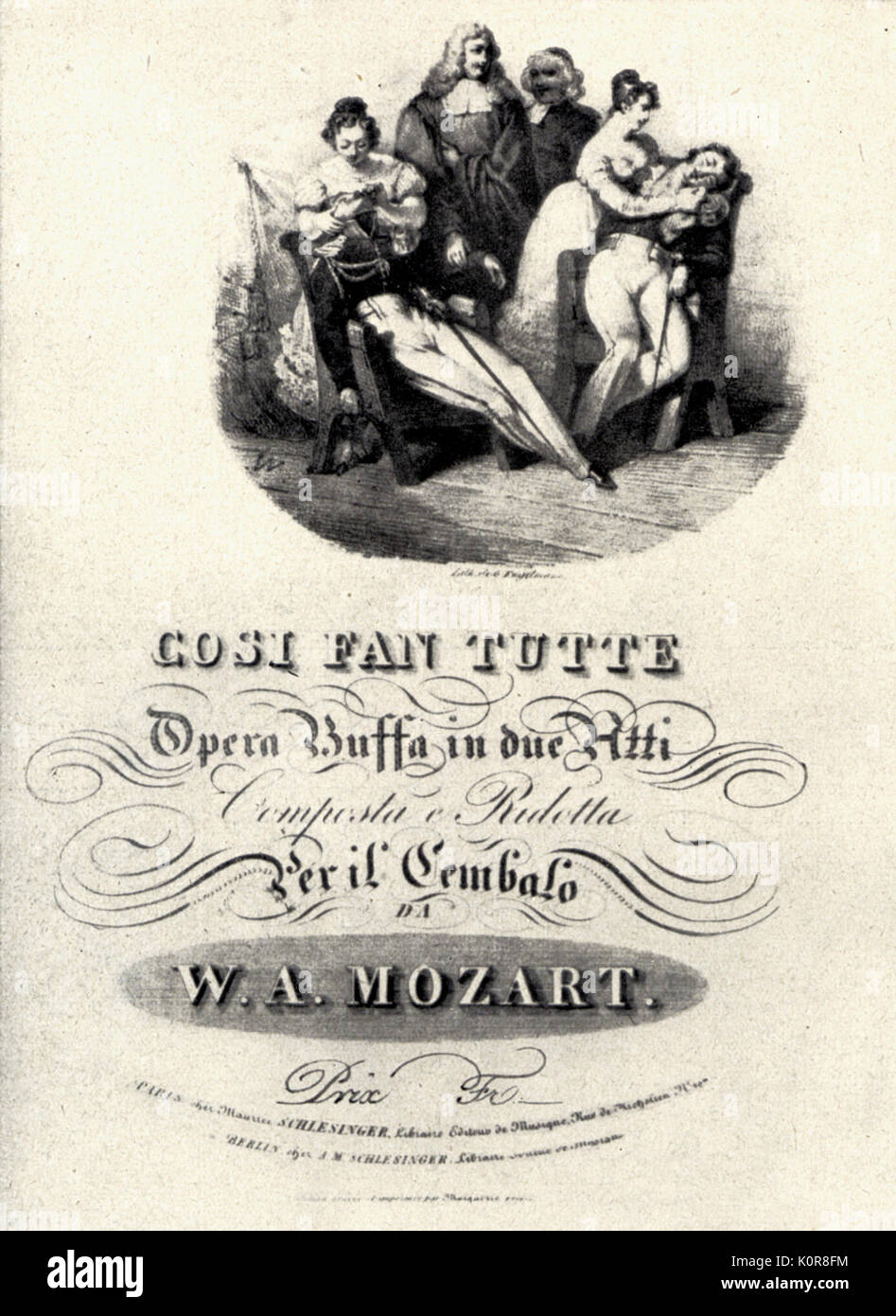 Wolfgang Amadeus Mozart's 'Cosi Fan Tutte'. Title page of piano reduction. Austrian composer, 1756-1791 Stock Photo