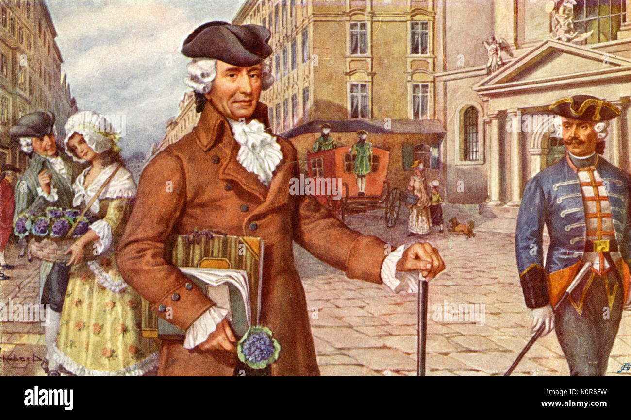 Haydn in streets of Vienna Franz Joseph Haydn 1732-1809. Austrian composer. Stock Photo