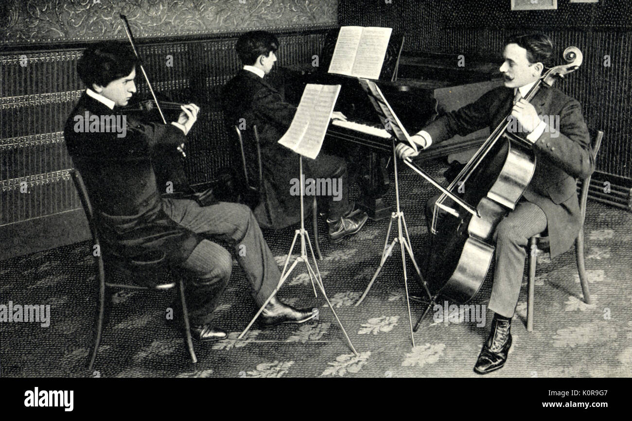 George Enescu playing violin in Piano Trio c1906 with Alfredo Casella  (1883-1947), piano; Pierre Fournier (1906-1986), cello Stock Photo - Alamy