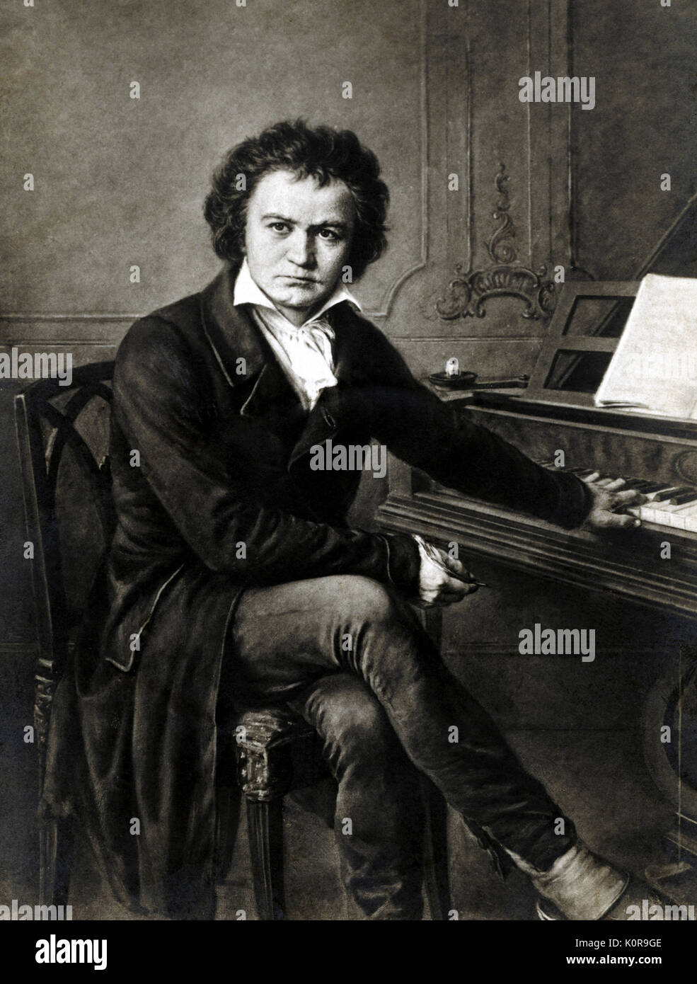 Ludwig van Beethoven at the piano. German composer. 17 December  1770- 26 March 1827 Stock Photo