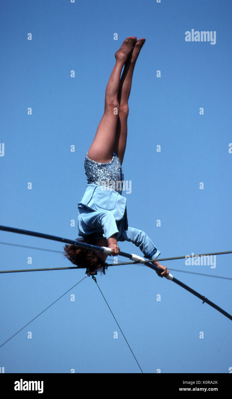Circus performer on the high wire Long Island New York Stock Photo Alamy