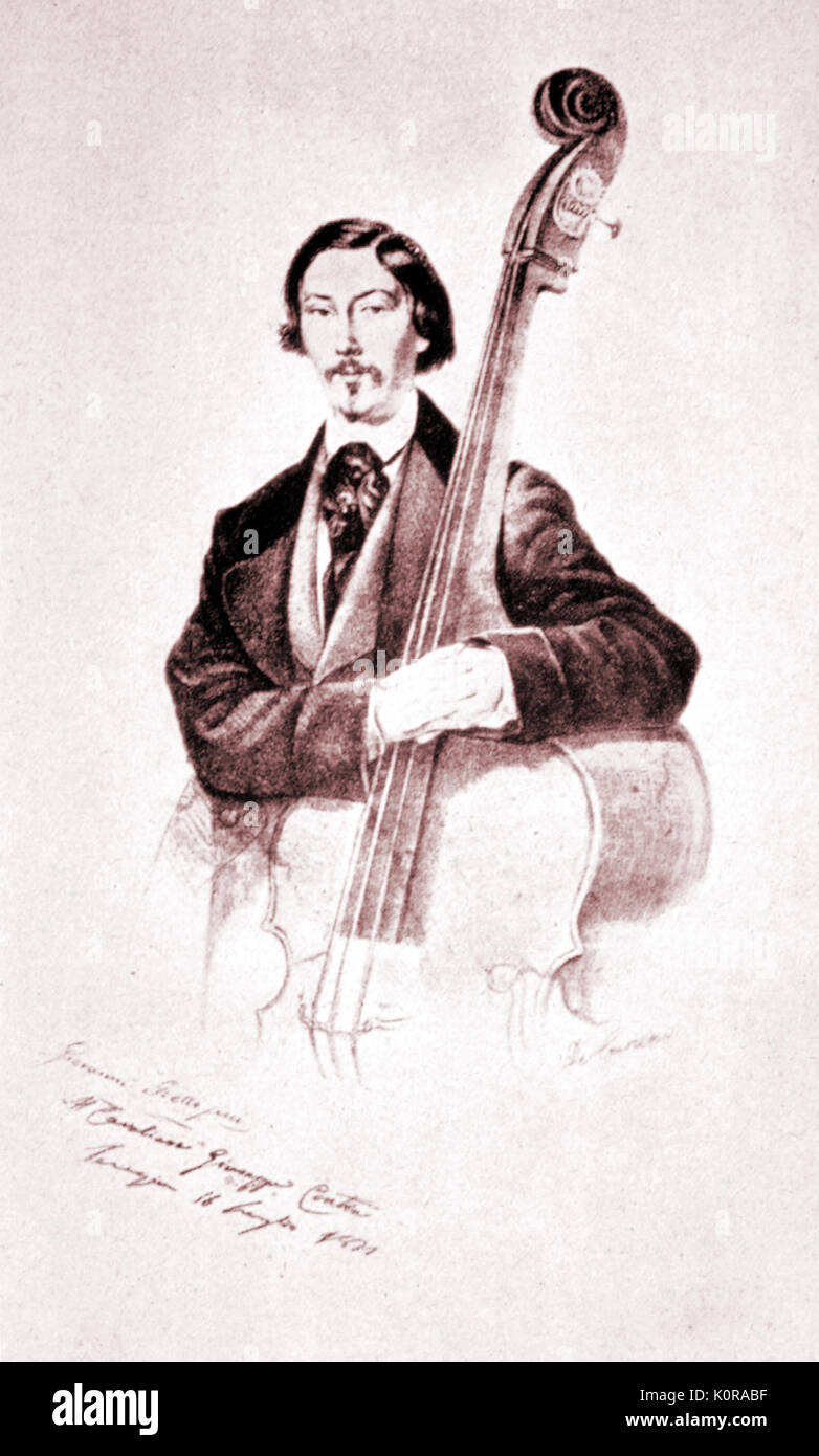 BOTTESINI, Giovanni with double bass, 1878. 3 string Italian virtuoso
