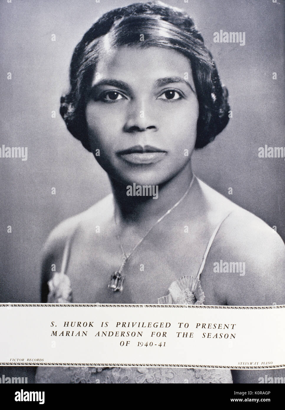 Marian Anderson - portrait, 1941.  American contralto 17 February 1902 - 8 April 1993. First black singer to appear at NY Met (1955). From Musical Courier 1941. Stock Photo