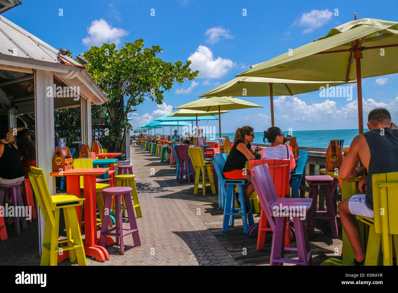 Colorful outdoor waterfront cafe and bar in Key West Florida Stock