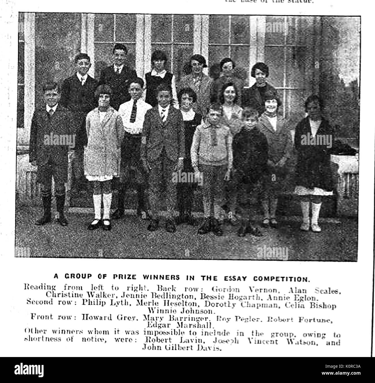 1928 Newspaper cutting -Schoolchildren, winners of the Captain Cook Essay Competition at Whitby, Yorkshire UkK Stock Photo