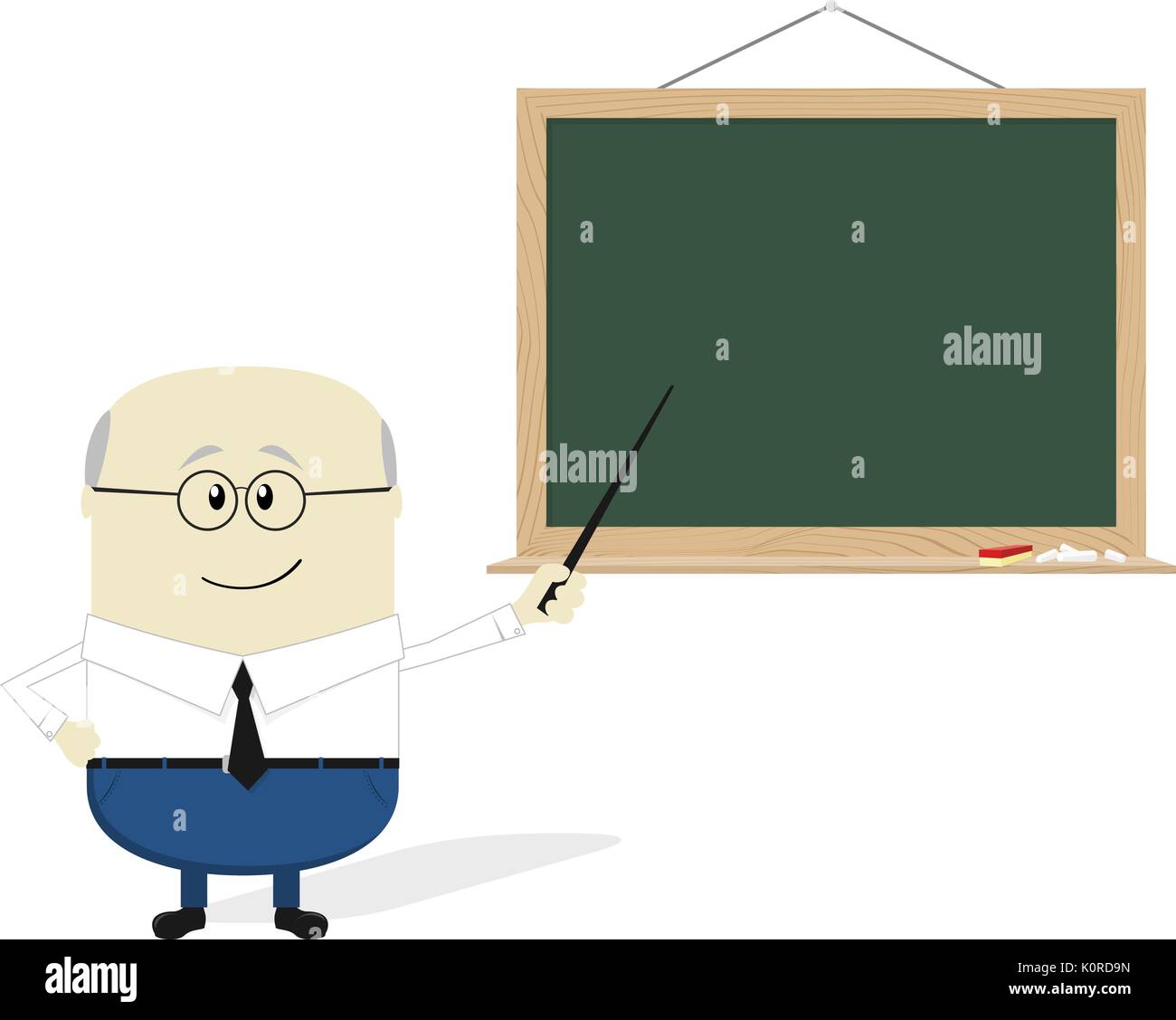 illustration of teacher cartoon and blackboard isolated on white background, flat design Stock Vector