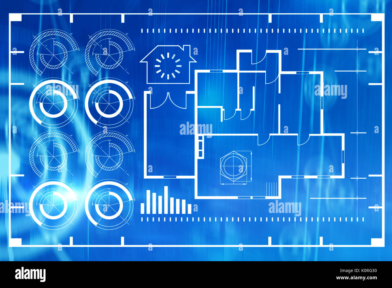 Graphic of house blueprint against binary codes and lines Stock Photo ...