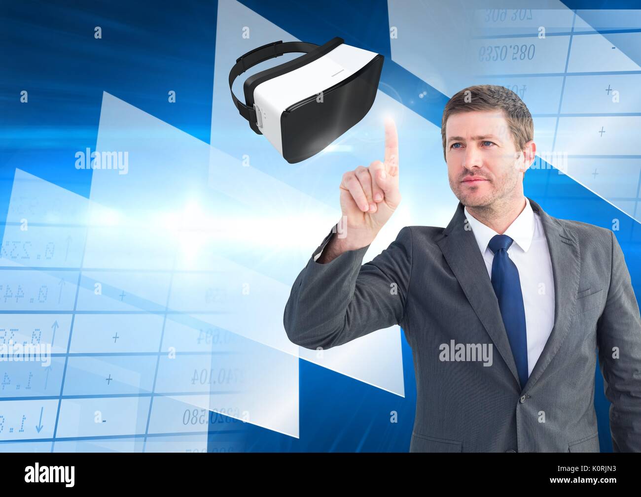 Digital composite of Man touching and interacting with virtual reality ...