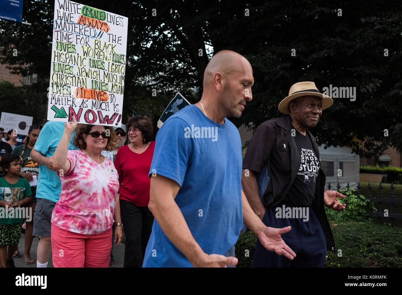 Residents of a small town in lower Hudson Valley in New York State protest against President Trumps  and the racial tensions in Charlottesville Stock Photo