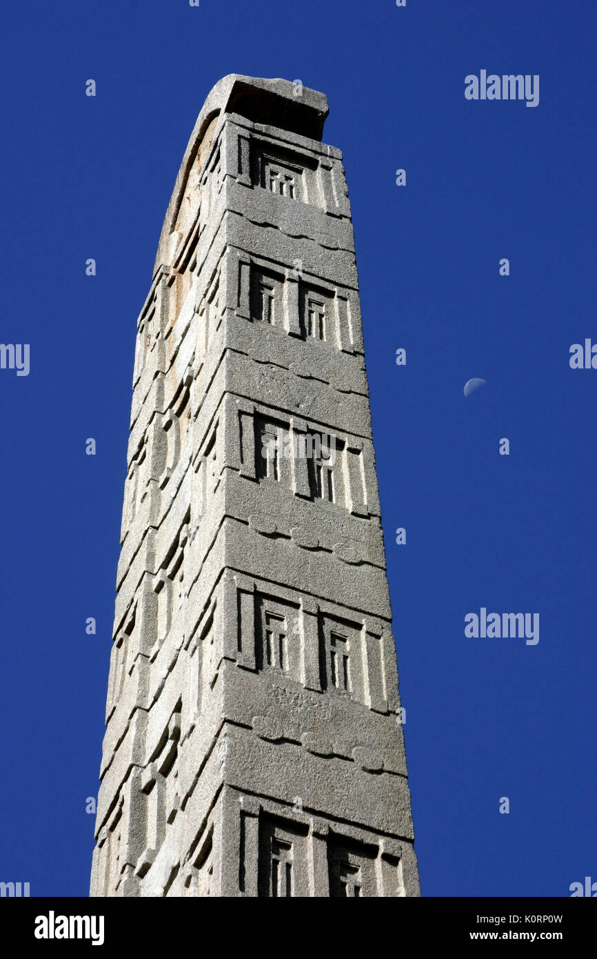 King Ezana 's Stele - central main obelisk in the Northern Stelae Park in the ancient city of Axum (modern-day Ethiopia). It is 24 m high. Ethiopia, A Stock Photo