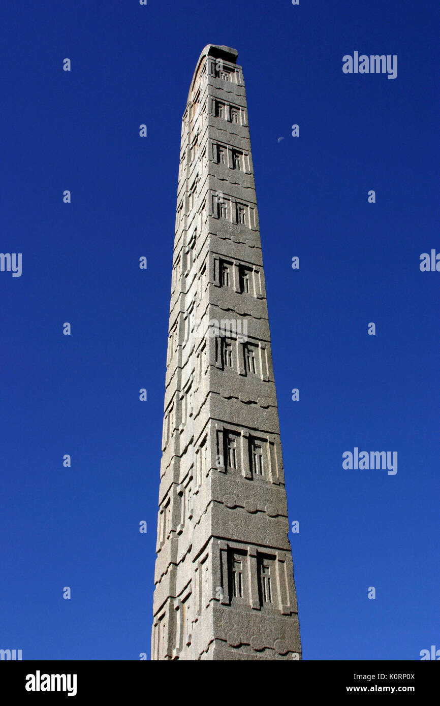 King Ezana 's Stele - central main obelisk in the Northern Stelae Park in the ancient city of Axum (modern-day Ethiopia). It is 24 m high. Ethiopia, A Stock Photo