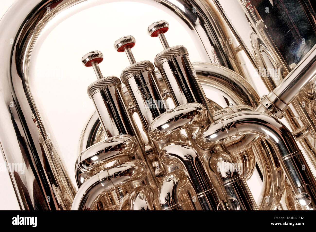 Tuba made by Yamaha, closeup of valves and tubing Stock Photo Alamy