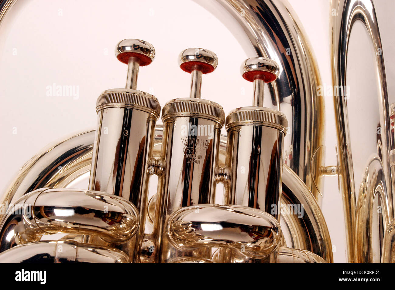 Tuba made by Yamaha, closeup of valves and tubing Stock Photo Alamy