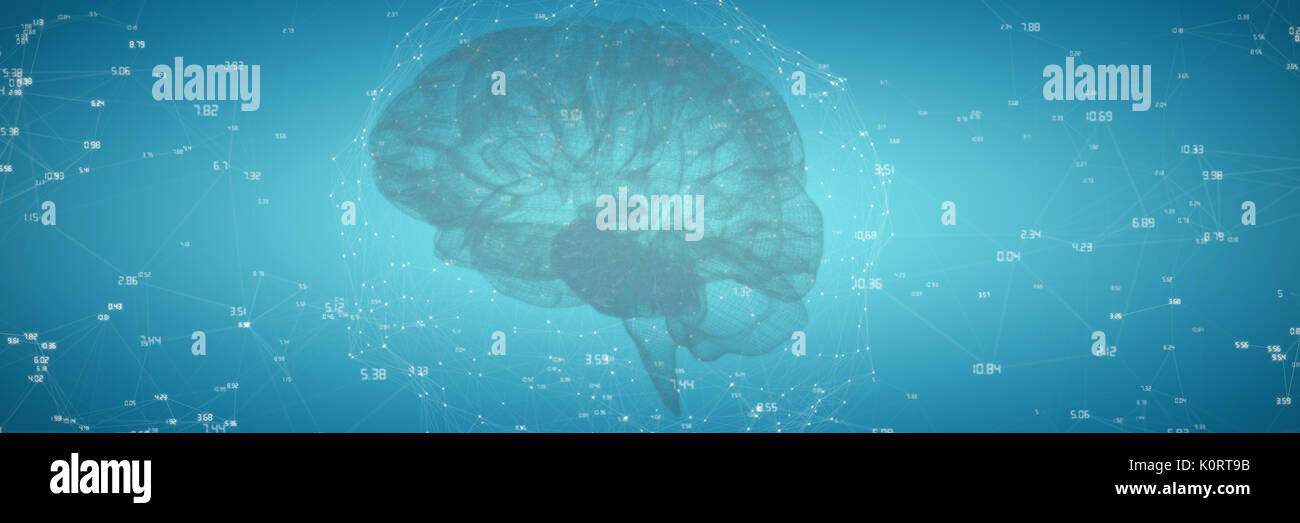 3d image of human brain against blue vignette background Stock Photo ...