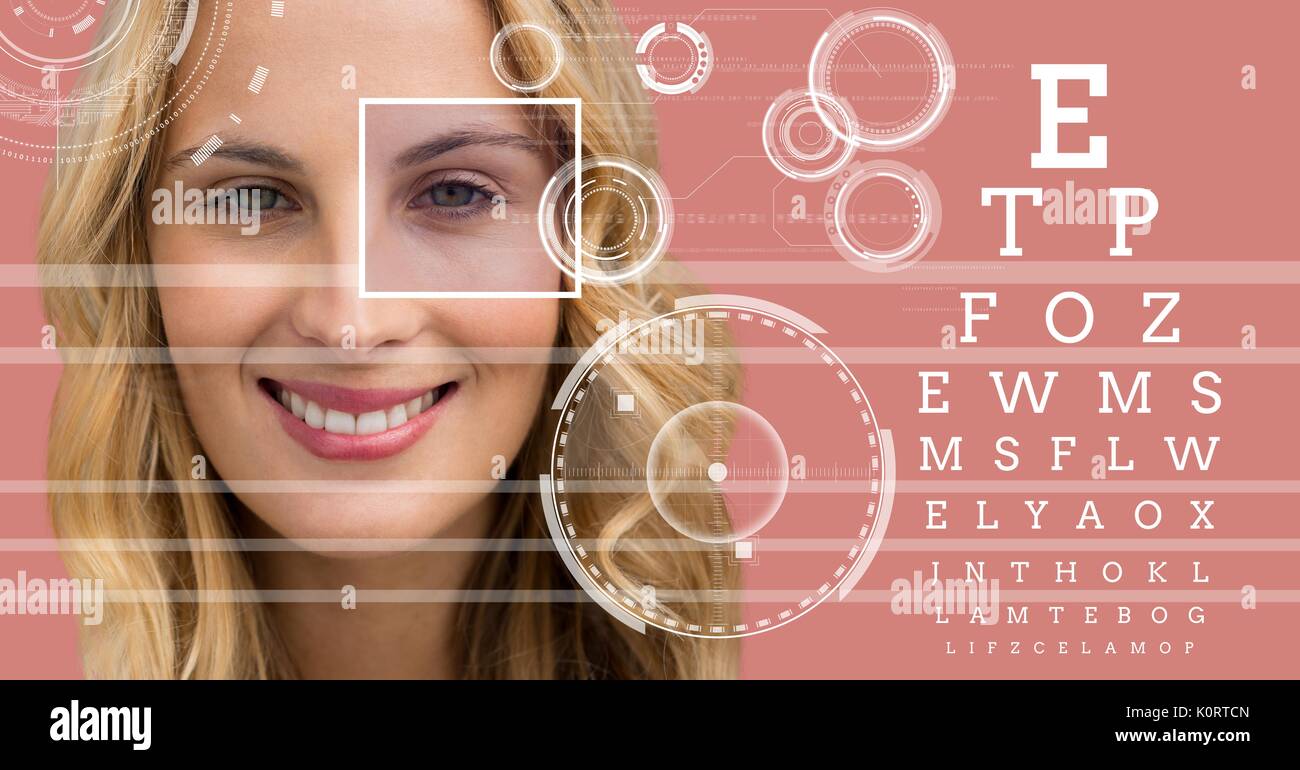 Digital composite of Woman with eye focus box detail and lines and Eye