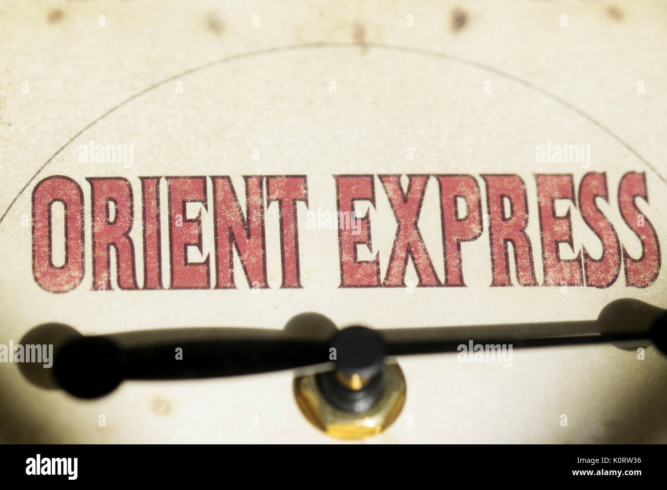 concept of orient express travel with a written and a directional hand Stock Photo