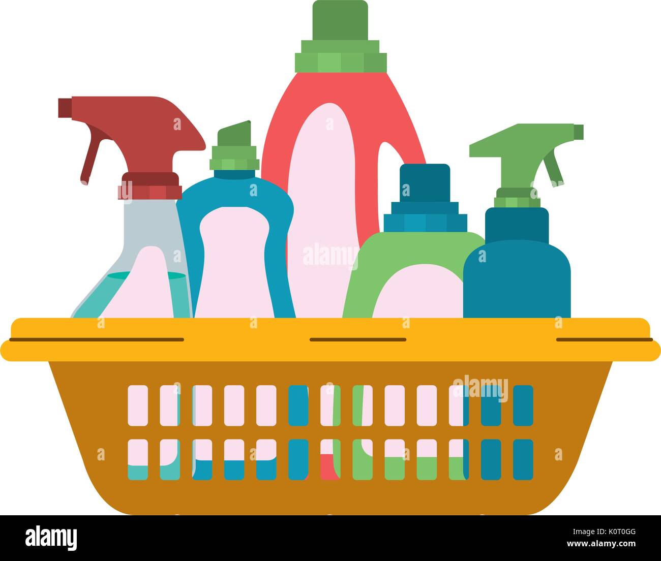 colorful silhouette of cleaning products in plastic basket