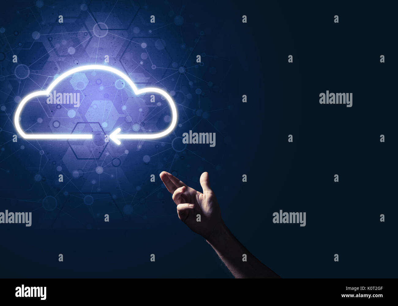 Digital cloud icon as symbol of wireless connection on dark background ...