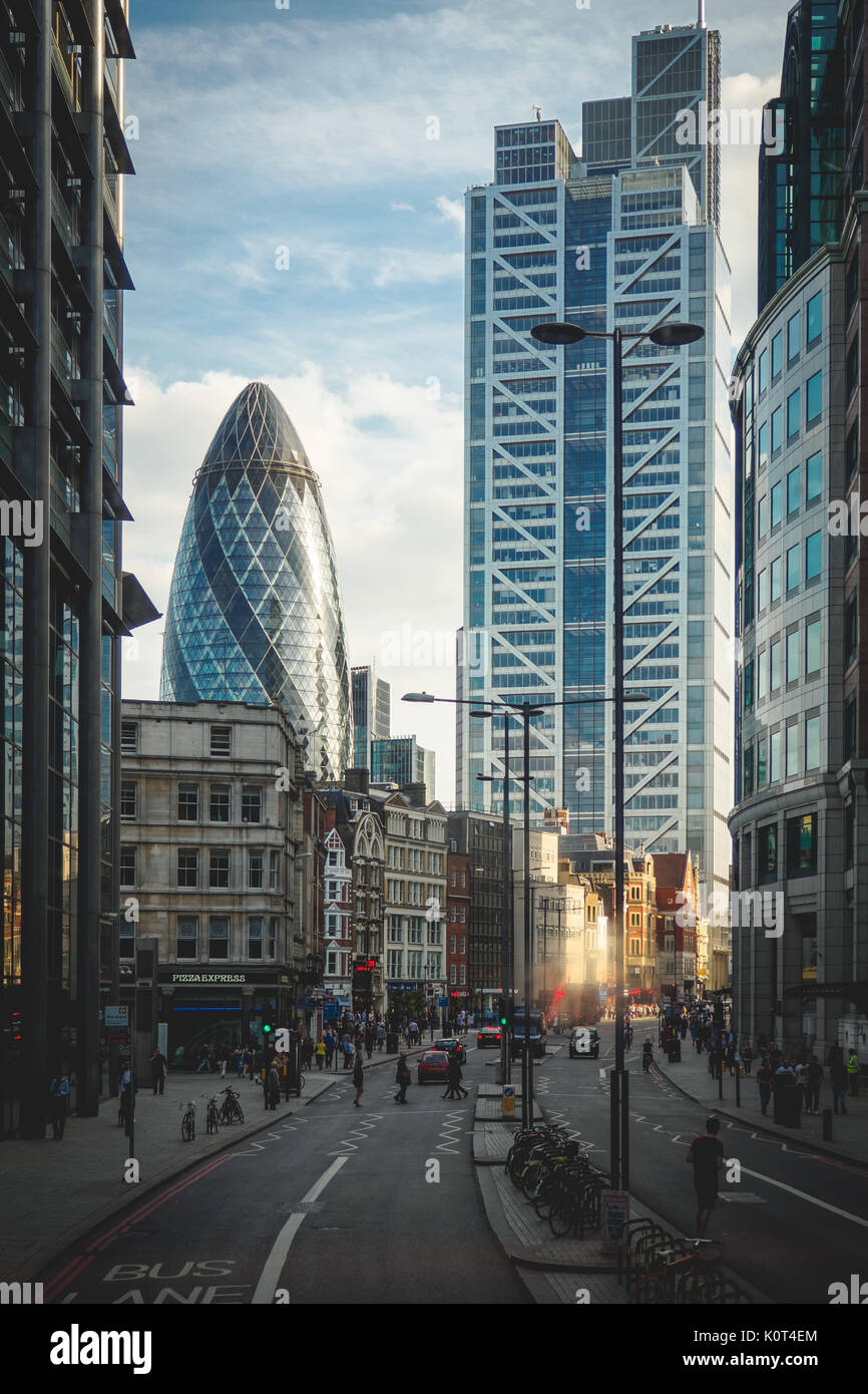 View of skyscrapers in the City of London from Bishopsgate. London (UK ...