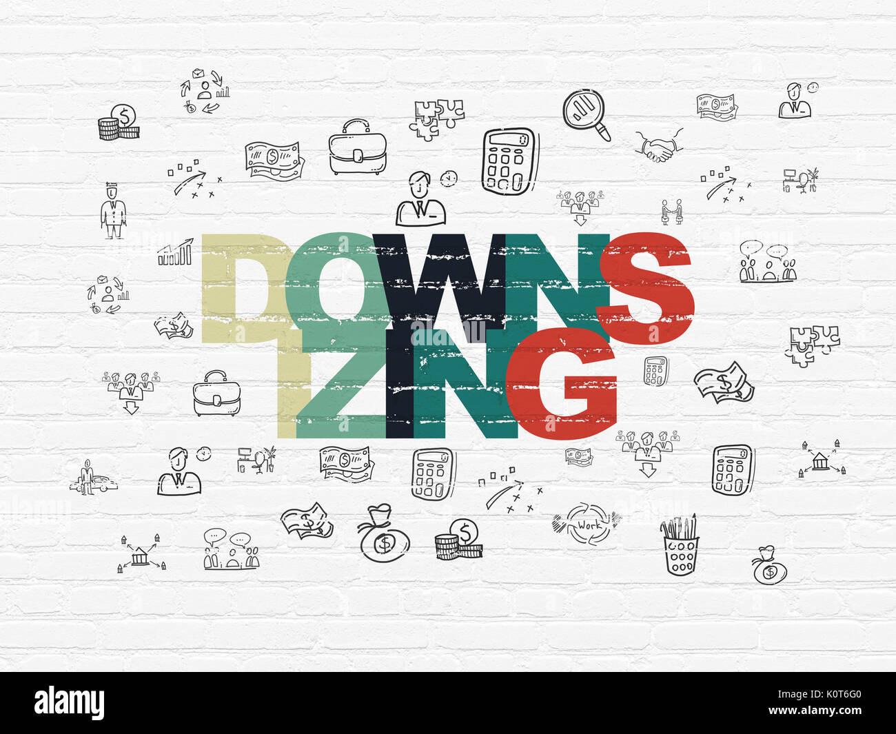 Business concept: Downsizing on wall background Stock Photo - Alamy