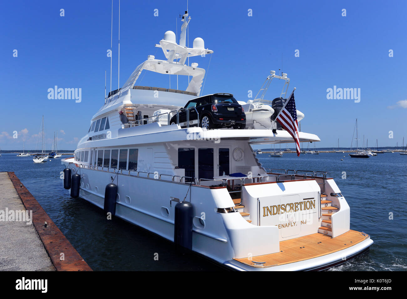Yacht with car Sag Harbor Long Island New York Stock Photo