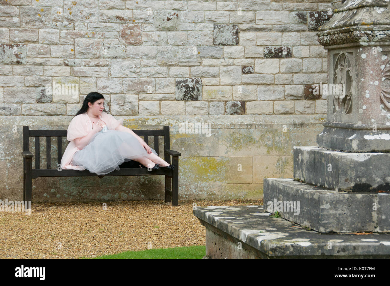 Pretty Girl Outside A Country Church Wearing A Dress Stock Photo