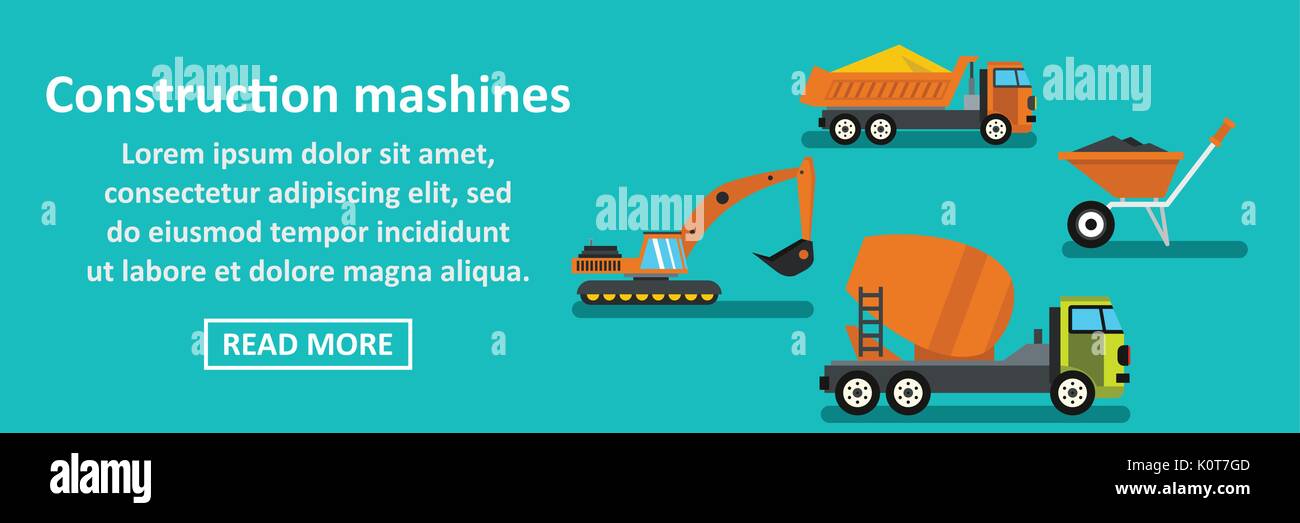 Constructions mashines banner horizontal concept Stock Vector
