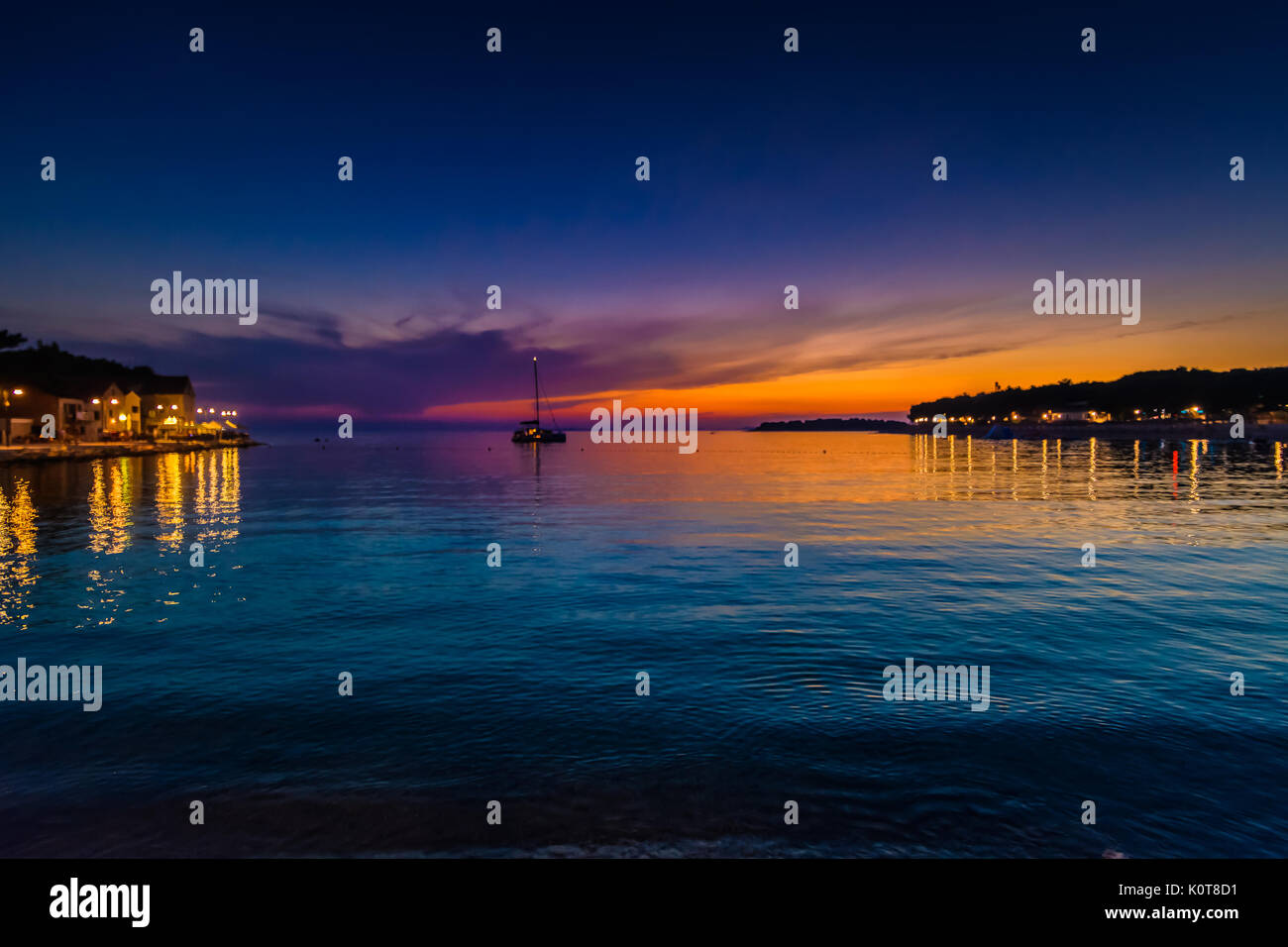 Night view at Primosten old town by the Adriatic Sea in Croatia, Mediterranean. Stock Photo