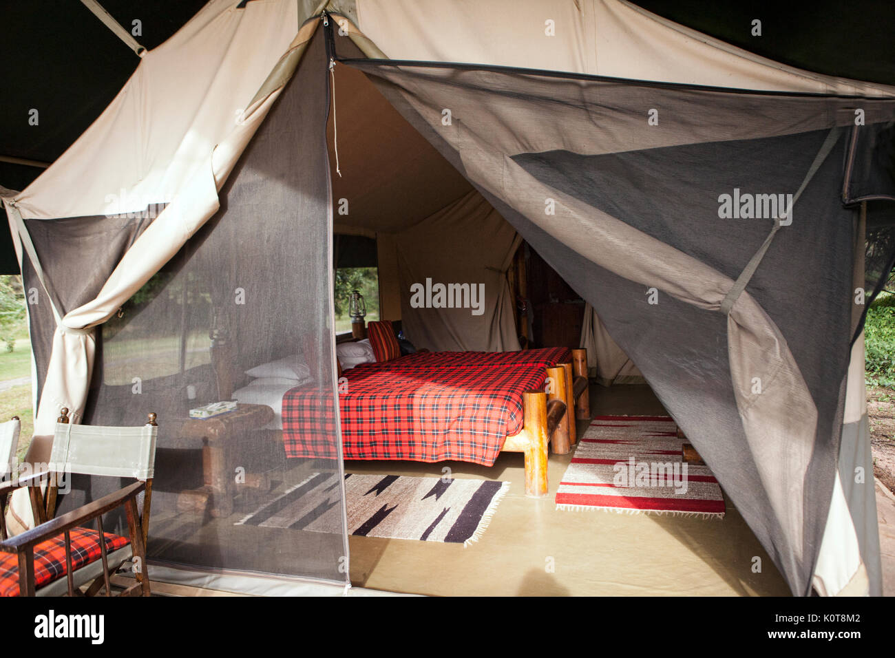 African safari tent set up in camp in the Masai Mari, Kenya, Africa Stock Photo