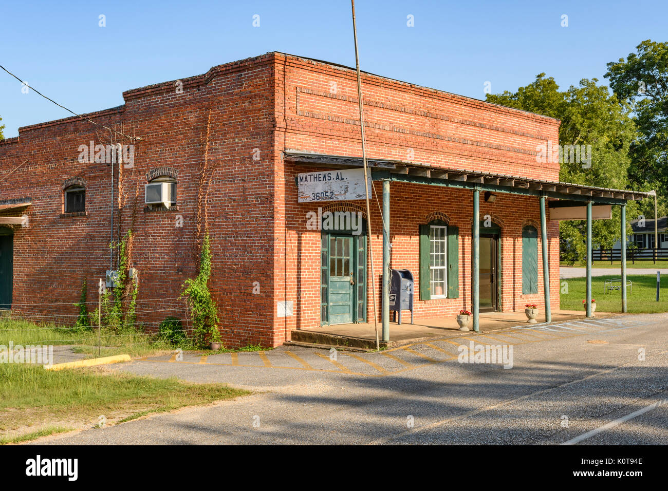 The small rural post office building in Matthews, Alabama, USA that