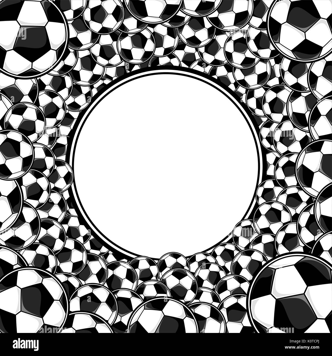 soccer balls circle framed background with copy space Stock Vector