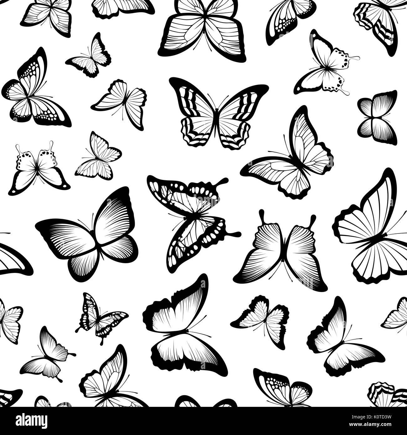 seamless pattern with butterflies in black and white Stock Vector Image ...