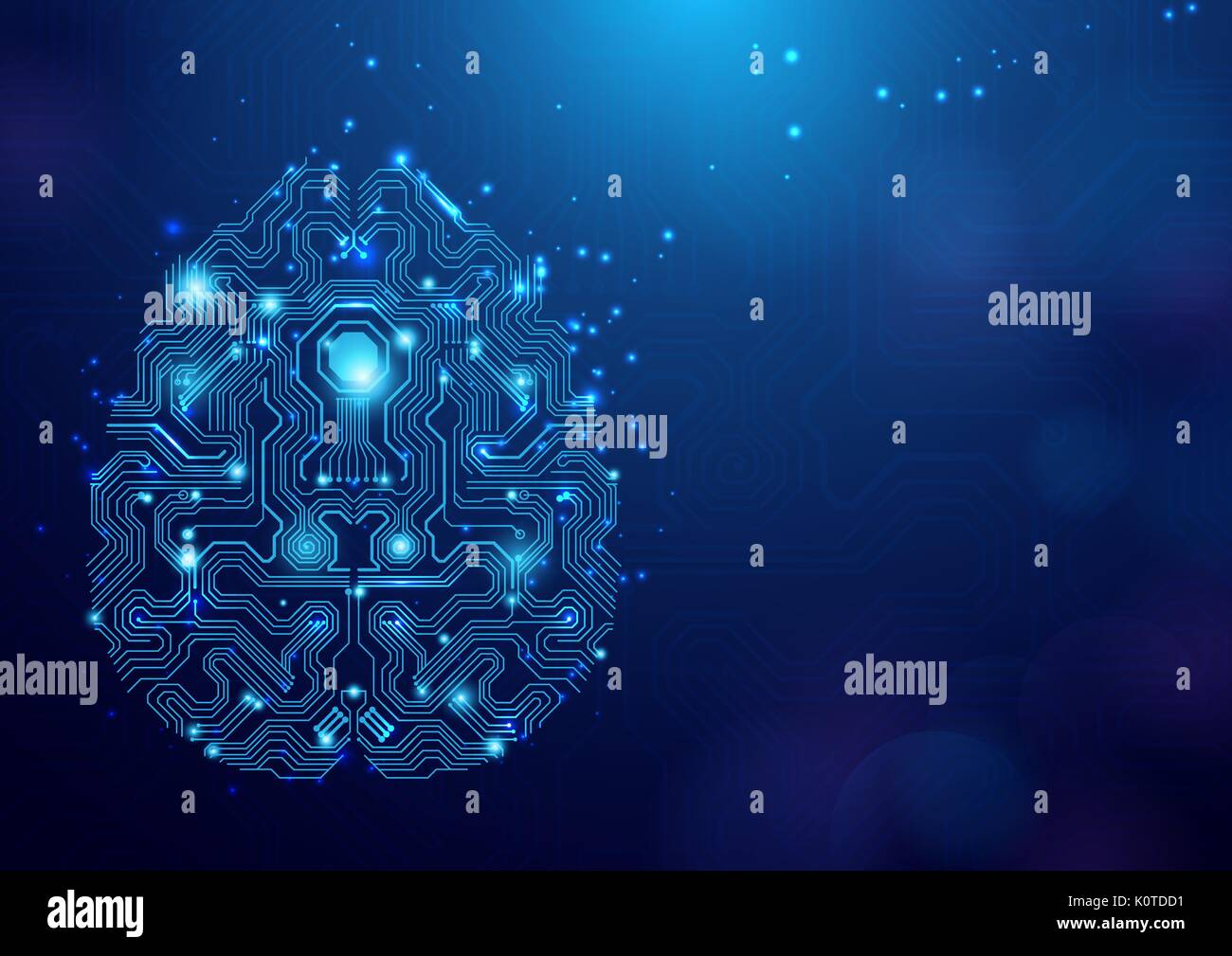 Abstract brain circuit lines hi technology on blue Background with ...