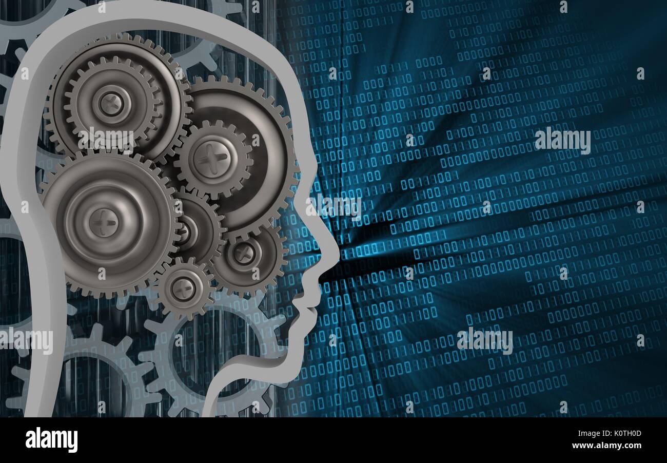 3d illustration of gear wheels over binary background with gears Stock ...