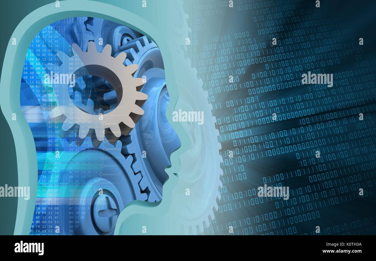 3d illustration of gear over binary background with blue gears Stock ...