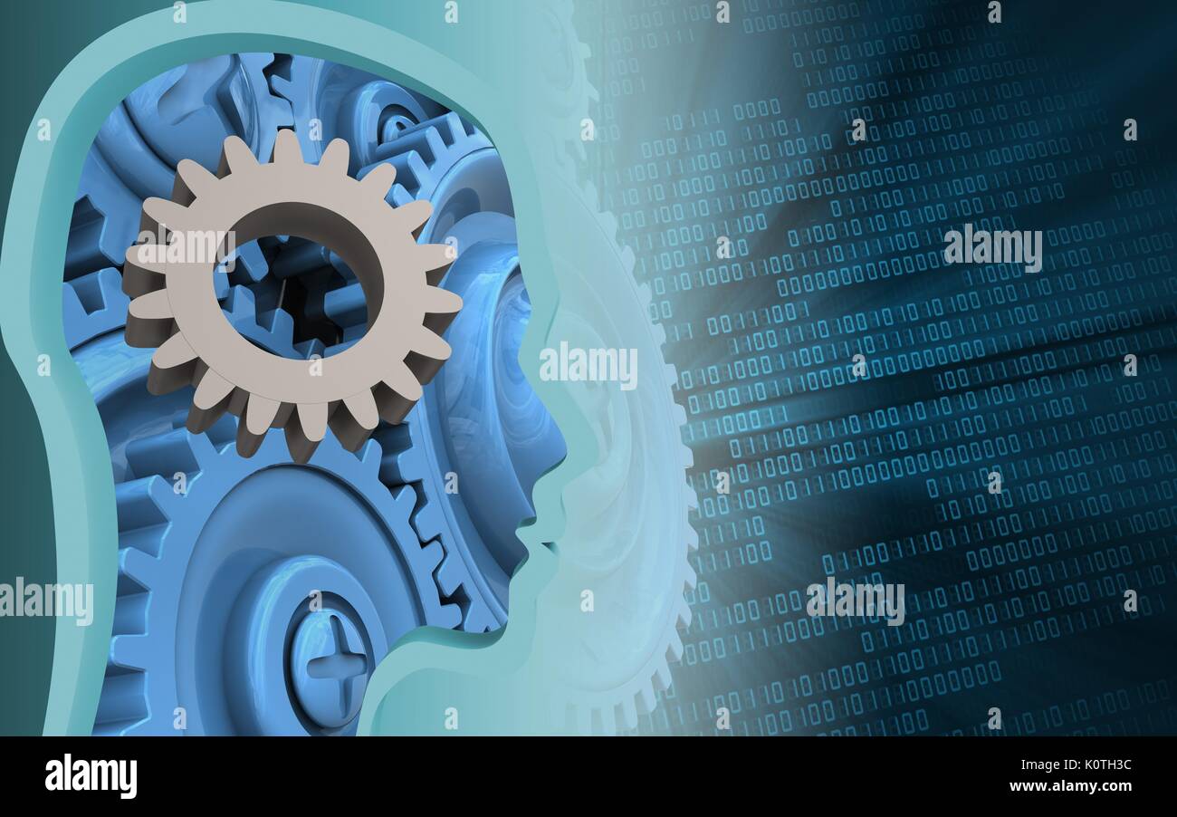 3d illustration of gear over binary background with blue gears Stock ...