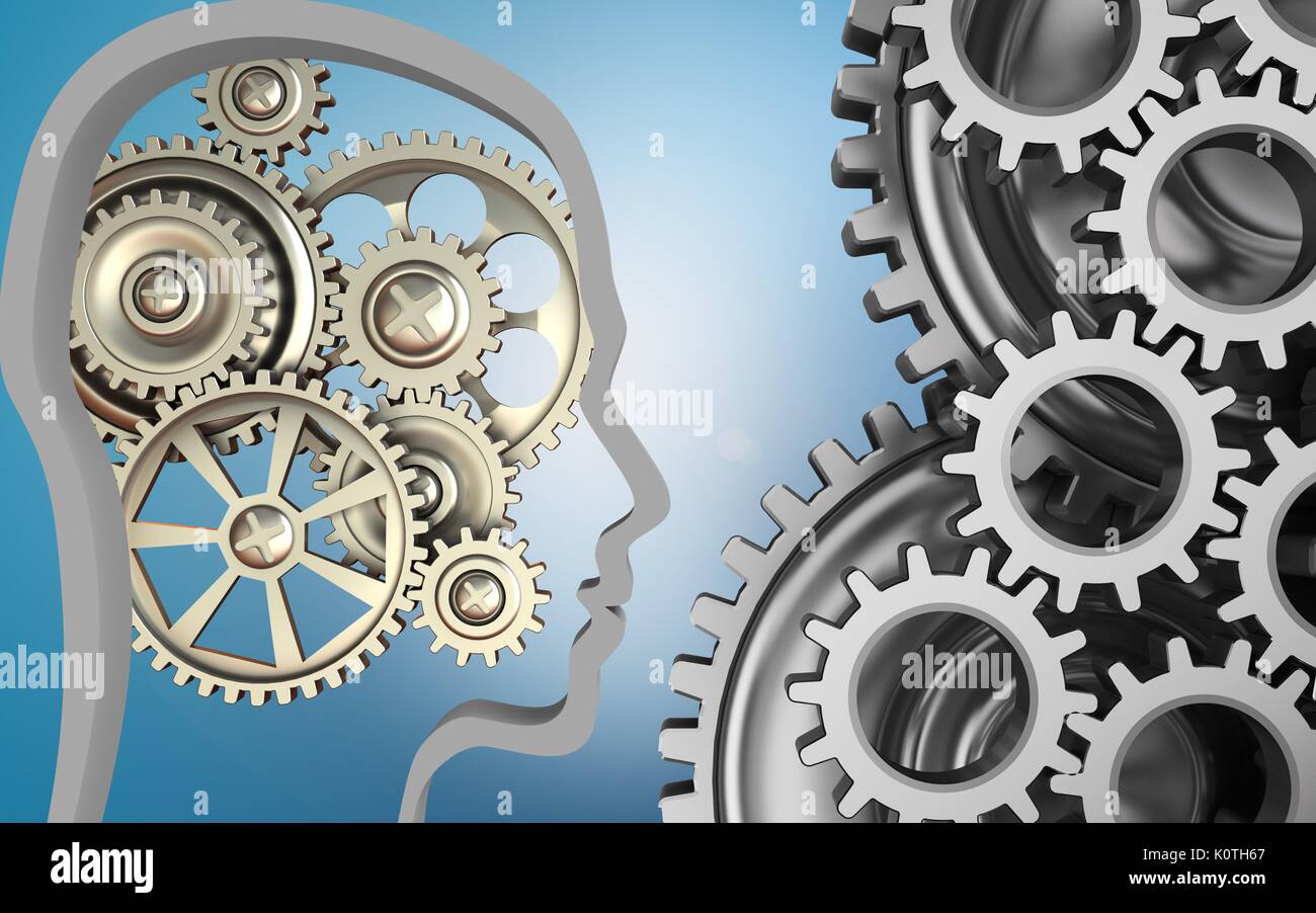 3d illustration of gears over blue background with mechanic Stock Photo ...
