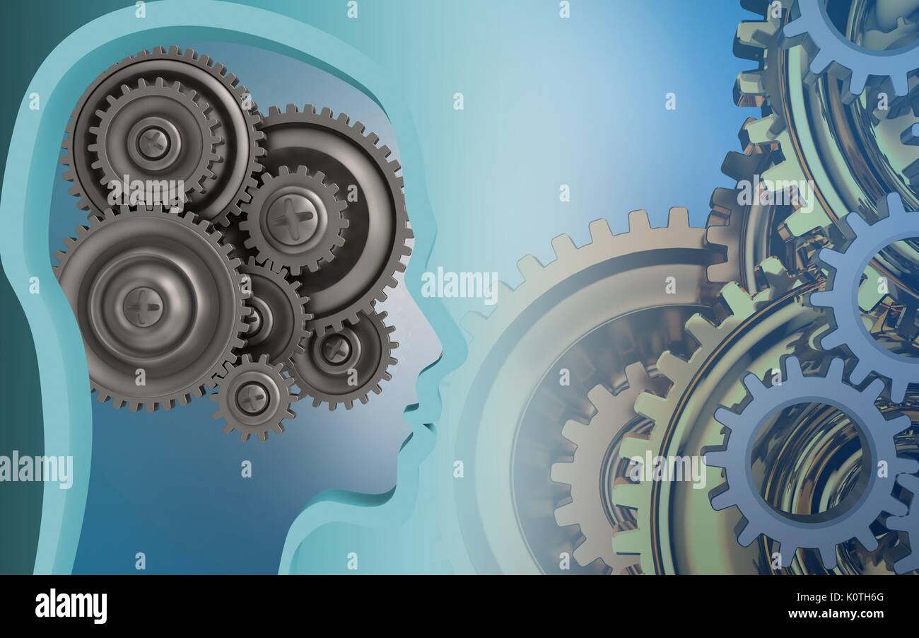3d illustration of gear wheels over blue background with gears system ...