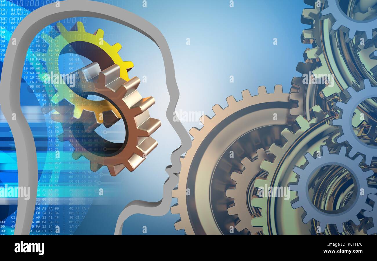 3d illustration of gears over blue background with gears system Stock ...