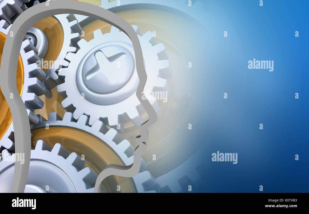 3d illustration of over blue background with gears Stock Photo - Alamy