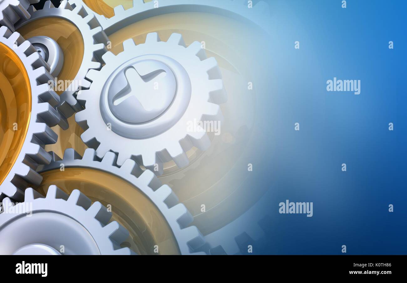 3d illustration of over blue background with gears Stock Photo - Alamy