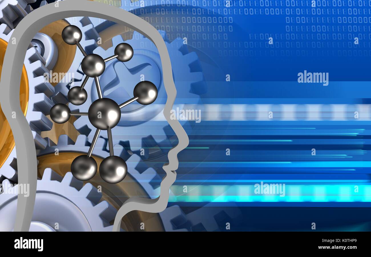 3d illustration of molecule over cyber background with gears Stock ...