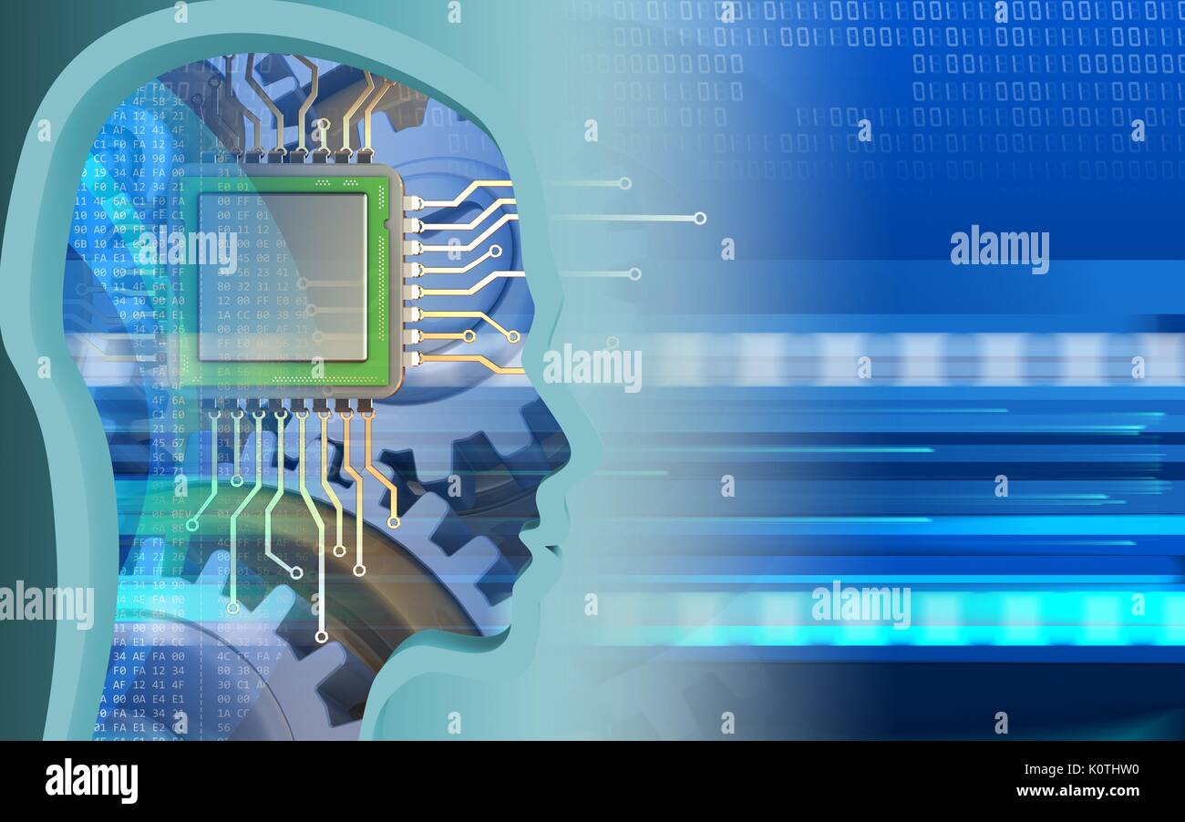 3d illustration of chip over cyber background with gears Stock Photo Alamy