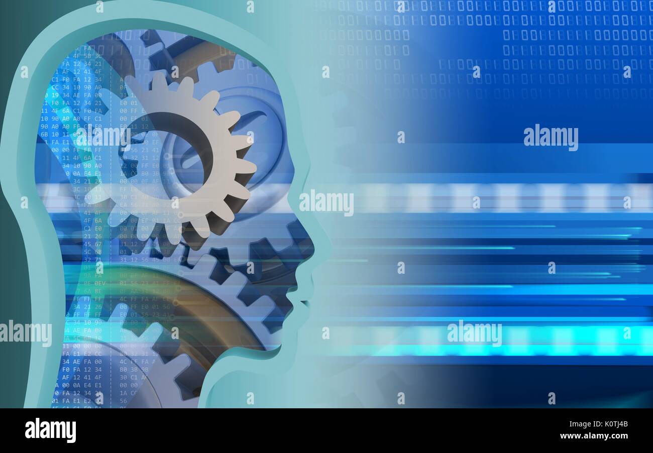 3d illustration of gear over cyber background with gears Stock Photo ...