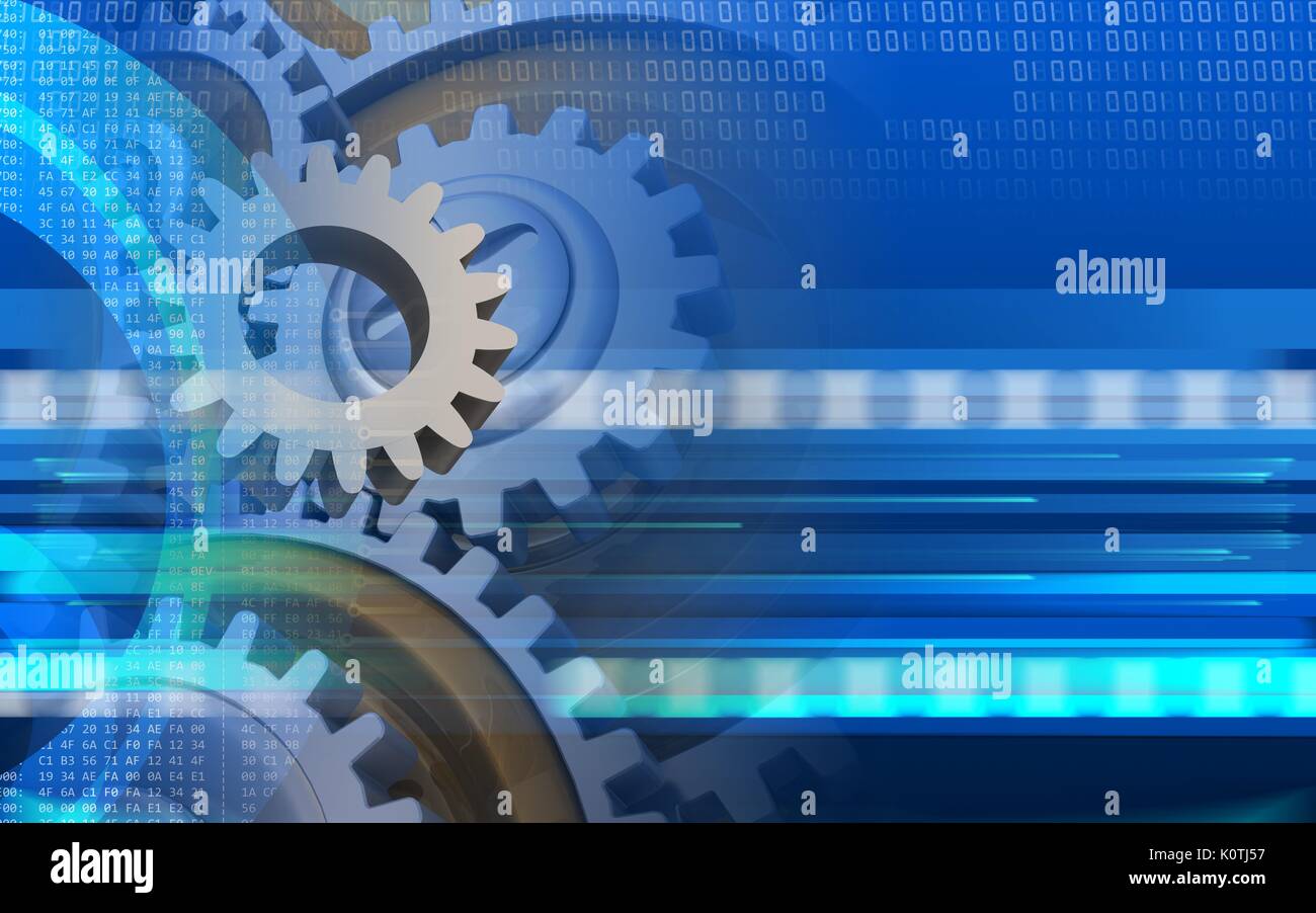 3d illustration of gear over cyber background with gears Stock Photo ...