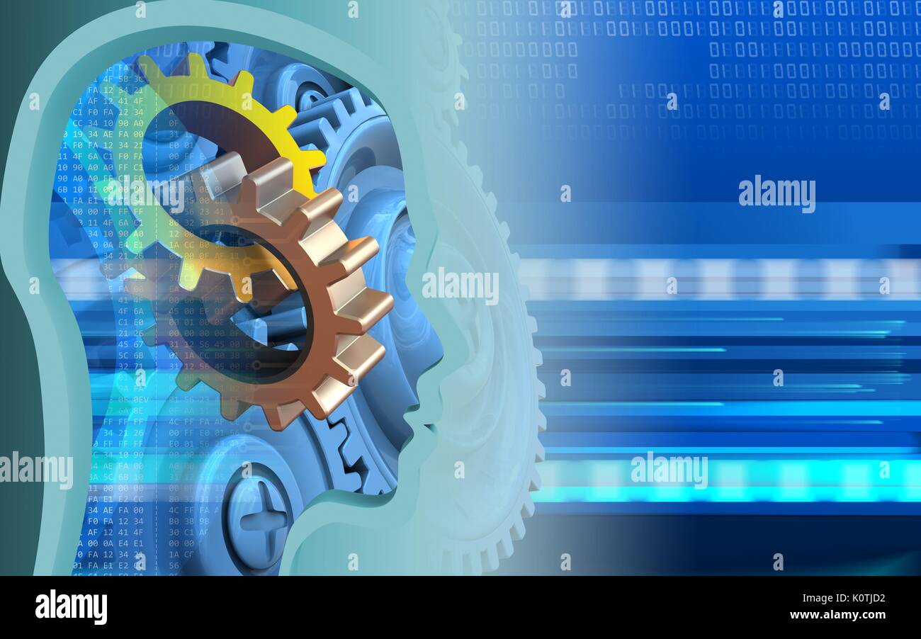 3d illustration of gears over cyber background with blue gears Stock ...