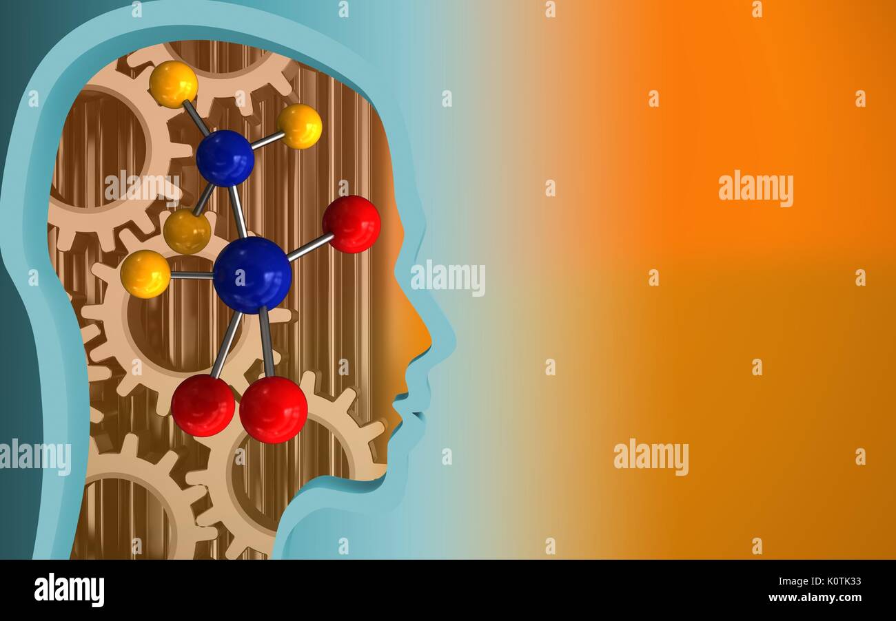 3d illustration of molecule over orange background with gears Stock ...
