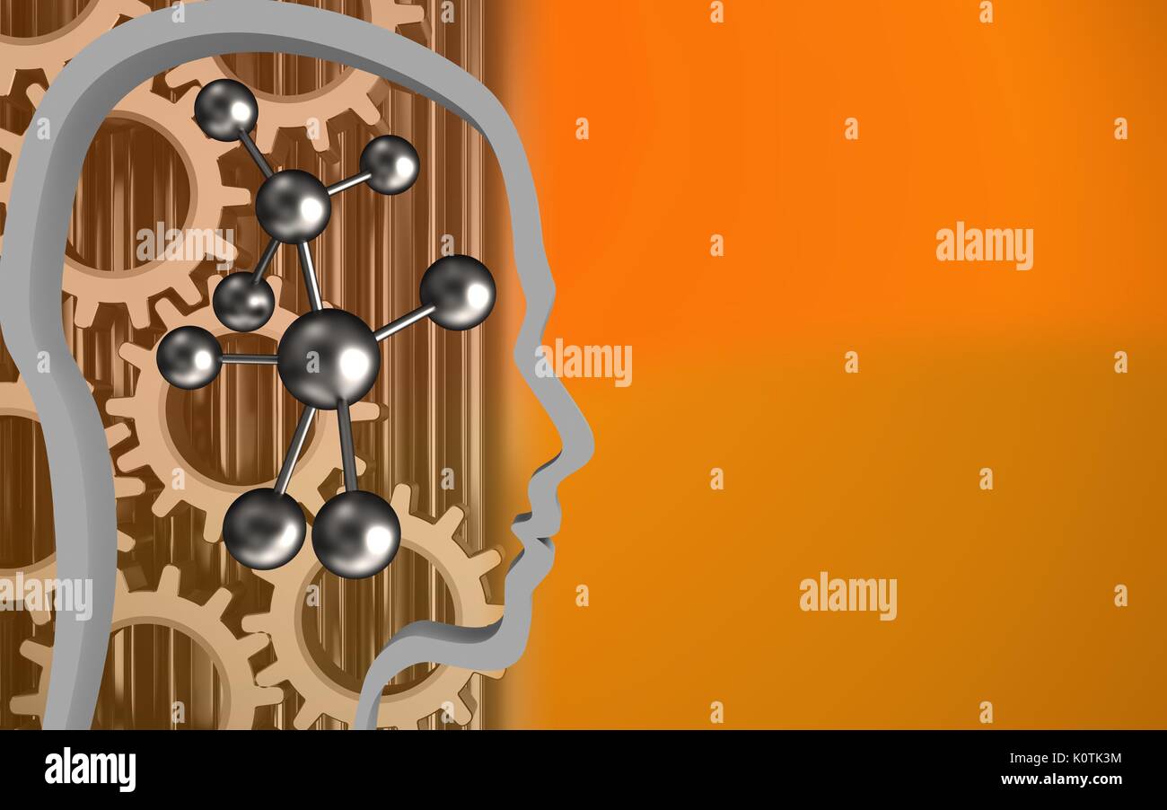 3d illustration of molecule over orange background with gears Stock ...