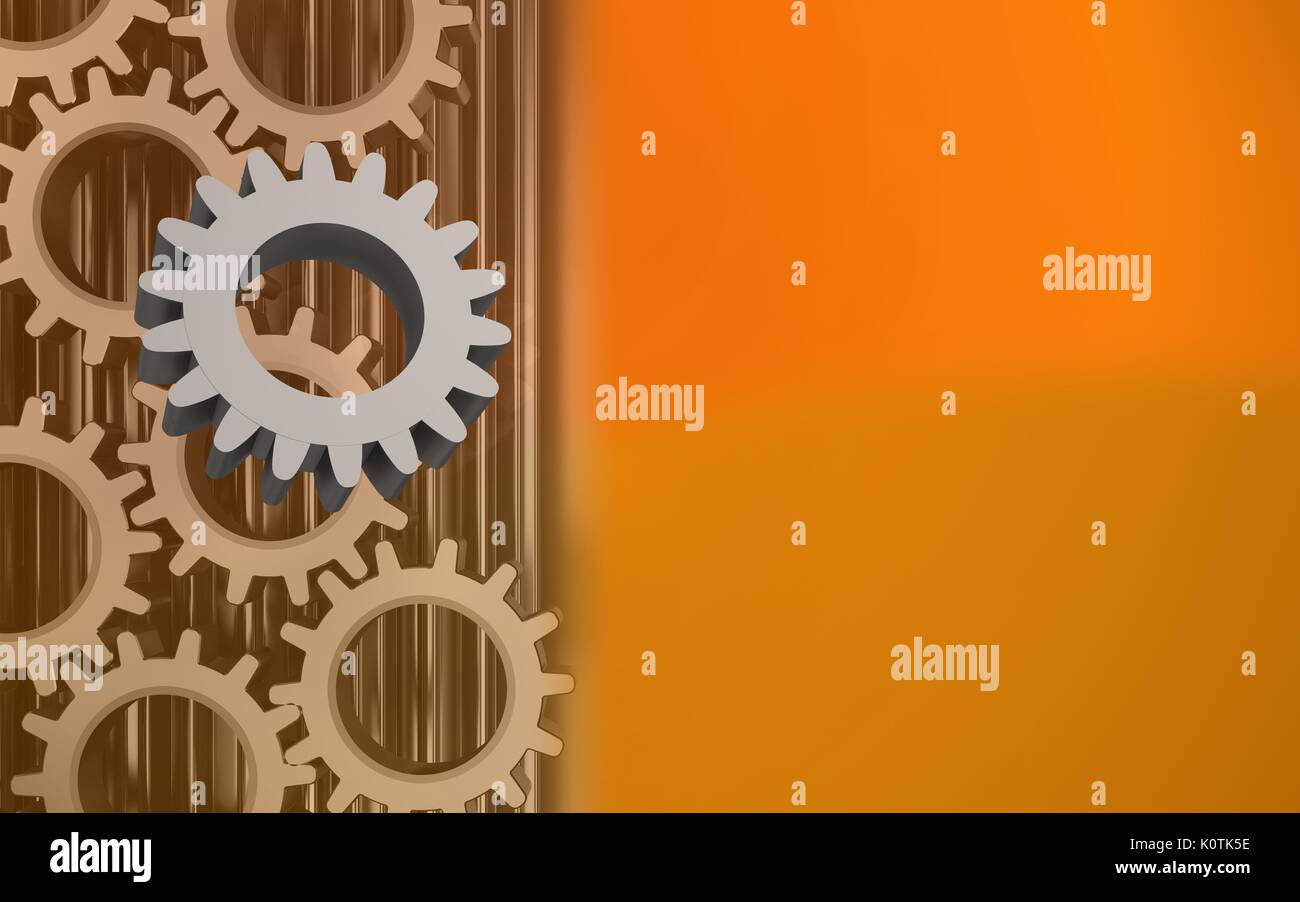 3d illustration of gear over orange background with gears Stock Photo